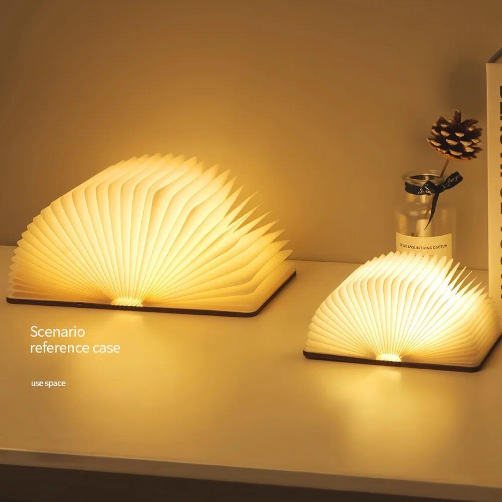 LED foldable book light, creative wooden luminous book for children, birthday/holiday/Christmas gift, rechargeable night lamp