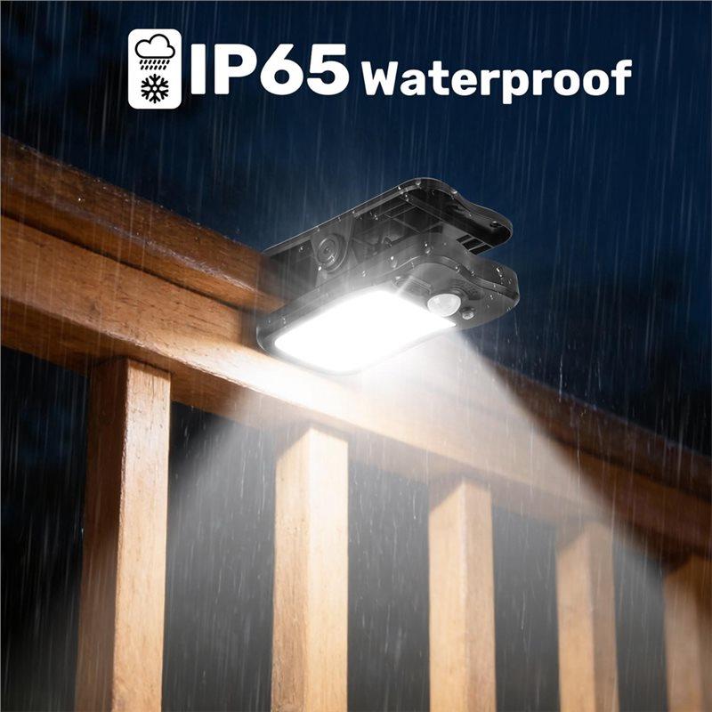 Clip-on solar motion lights — outdoor flood security light for fences, railings, and camping