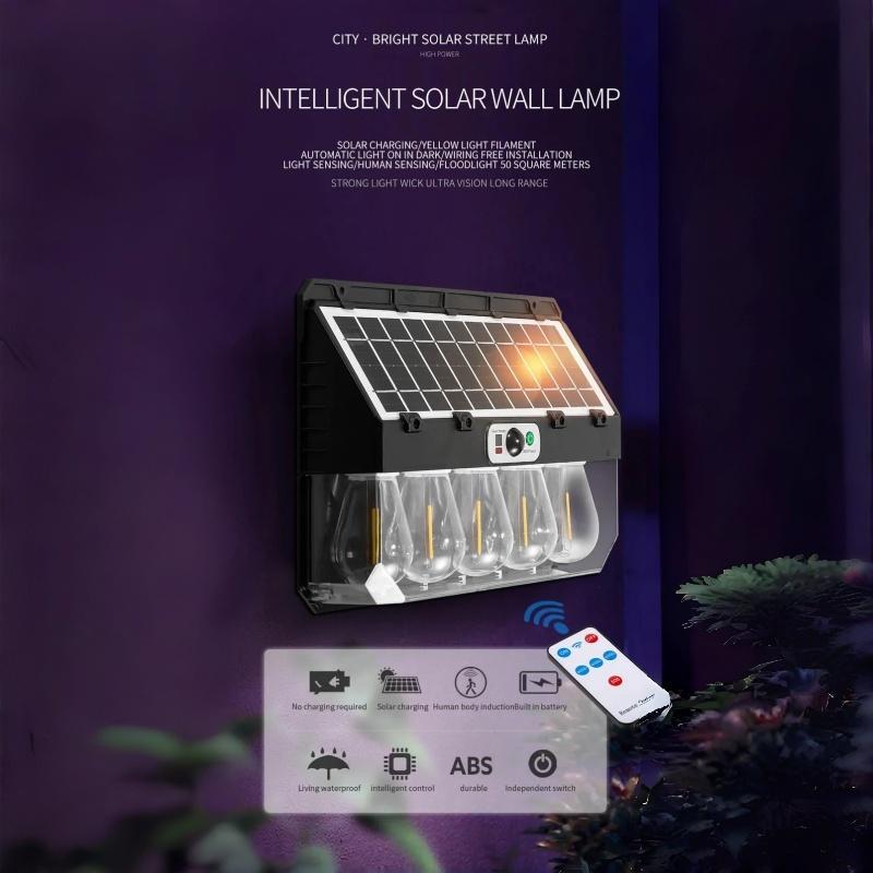 Outdoor Solar Wall Lamp, Three Modes, Tungsten Filament Lamp, IP65 Waterproof, Inductive Lighting, Household Light, Garden Wall Light
