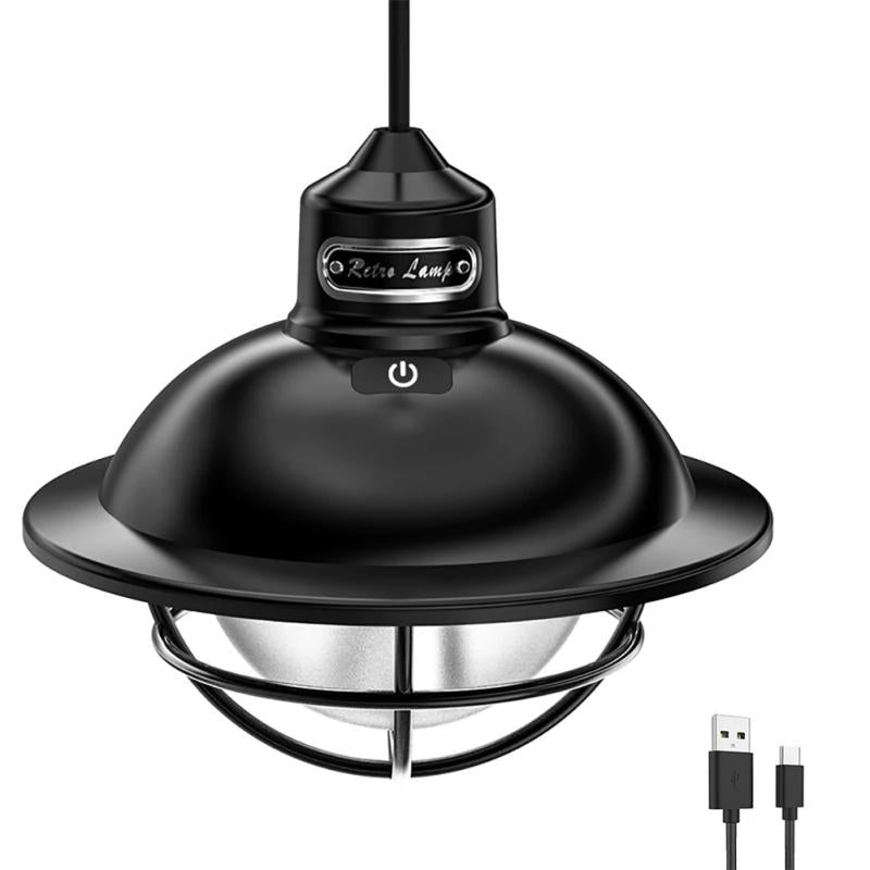 LED atmosphere lantern with stepless dimming, vintage outdoor camping light, Type‑C USB rechargeable, suitable for outdoor travel and garden use