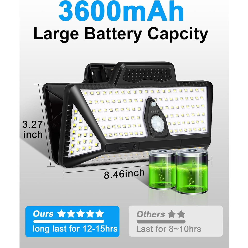 Outdoor Solar Clip Lamp, 208 LEDs, 1000 lm, with motion sensor — bright waterproof solar security light for garden fence yard lighting