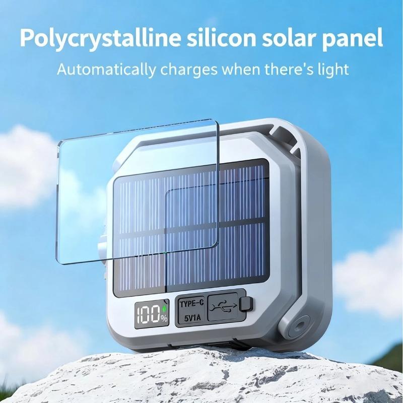 Solar outdoor camping light, handheld LED light with USB charging and LCD battery display—ideal for nighttime lighting, hiking, and camping