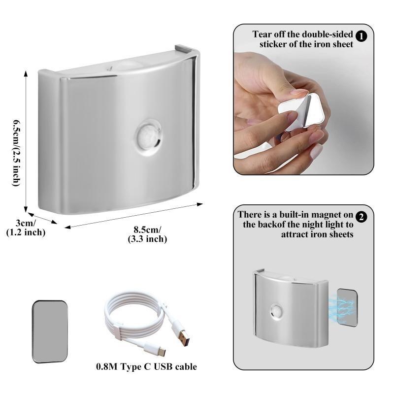 LED wall light with sensor, rechargeable magnetic spotlight attachment, decorative lighting for corridors and stairs
