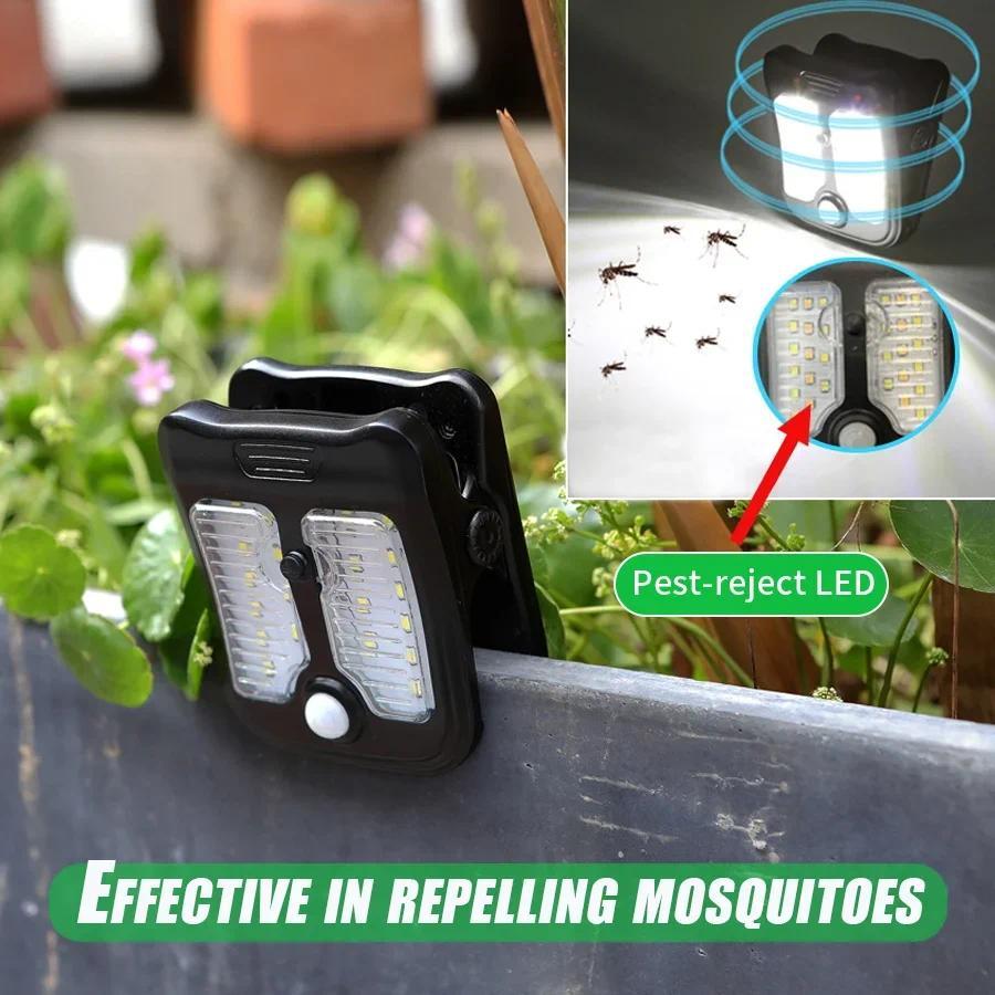 LED Solar Clip Light, Outdoor Waterproof, Motion Sensor, Rechargeable Camping Lamp for Garden Landscape Wall Decoration