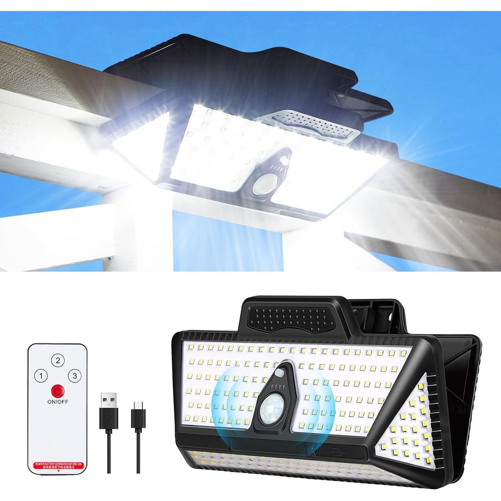 Outdoor Solar Clip Lamp, 208 LEDs, 1000 lm, with motion sensor — bright waterproof solar security light for garden fence yard lighting