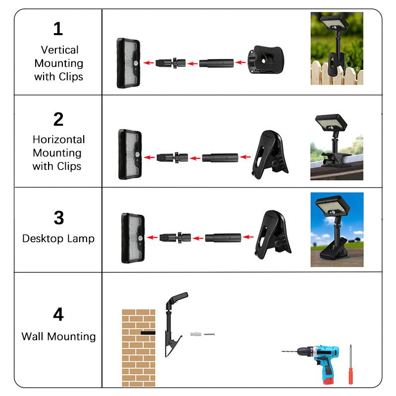 92-LED solar clip-on motion sensor lights, LED street light, IP65 waterproof wall lamp, for camping, garden, yard, tent, patio, outdoor