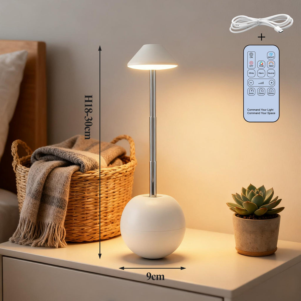 Creative rechargeable desk lamp in tumbler design with remote control, 7 colors, dimmable adjustable brightness for bedroom home