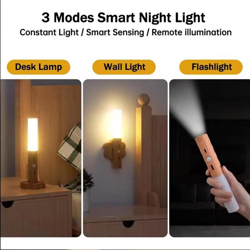 Rechargeable LED Imitation Wood Grain Night Light Handheld Magnetic Design Suitable for Wardrobe Bedroom Corridor