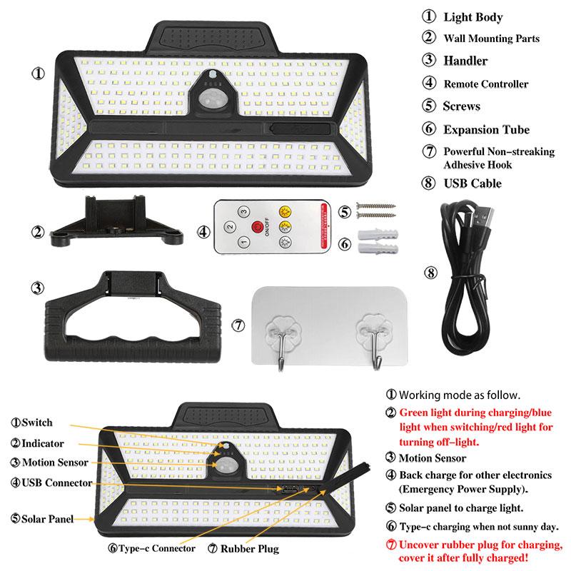 208 LEDs New Solar Clip Lights Outdoor Courtyard Super Bright Motion Sensor Lighting Garden Terrace Wall Lamps for Camping