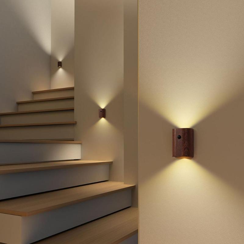 Magnetic wireless rechargeable LED motion sensor wall light for stairs — home lighting