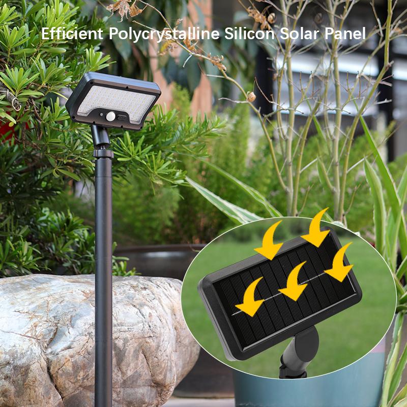 Solar motion sensor garden light, 5–6 m detection range, 360° rotatable lamp, 4 lighting modes, weatherproof lighting, for outdoor use