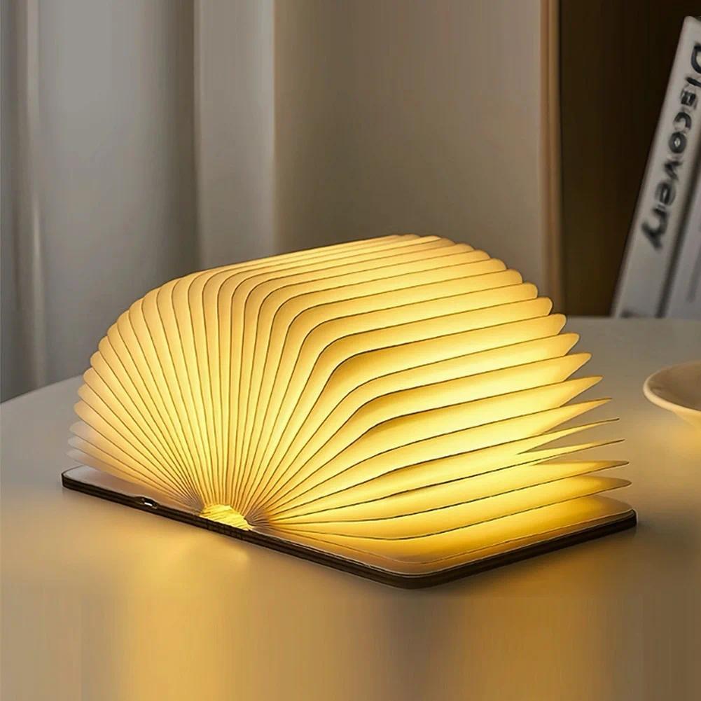 LED foldable book light, creative wooden luminous book for children, birthday/holiday/Christmas gift, rechargeable night lamp