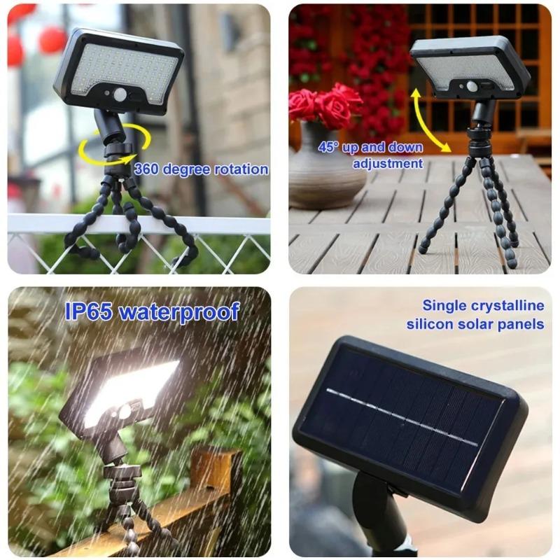 Solar Spotlight, 92 LEDs, Waterproof, Clip Light with Flexible Octopus Tripod, Safety Light, Fence Clip Light, Portable for Camping and Patio