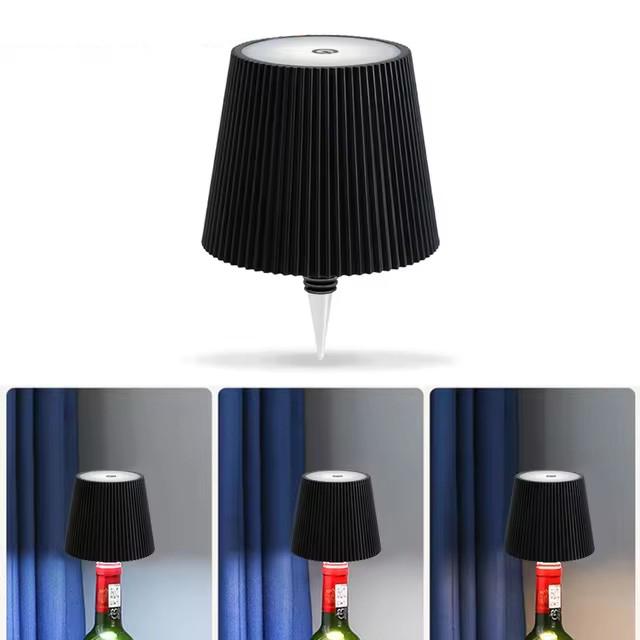 Wireless bottle lamp with three colors, touch control, and stepless dimming; fits wine bottles perfectly; replaces traditional wine corks