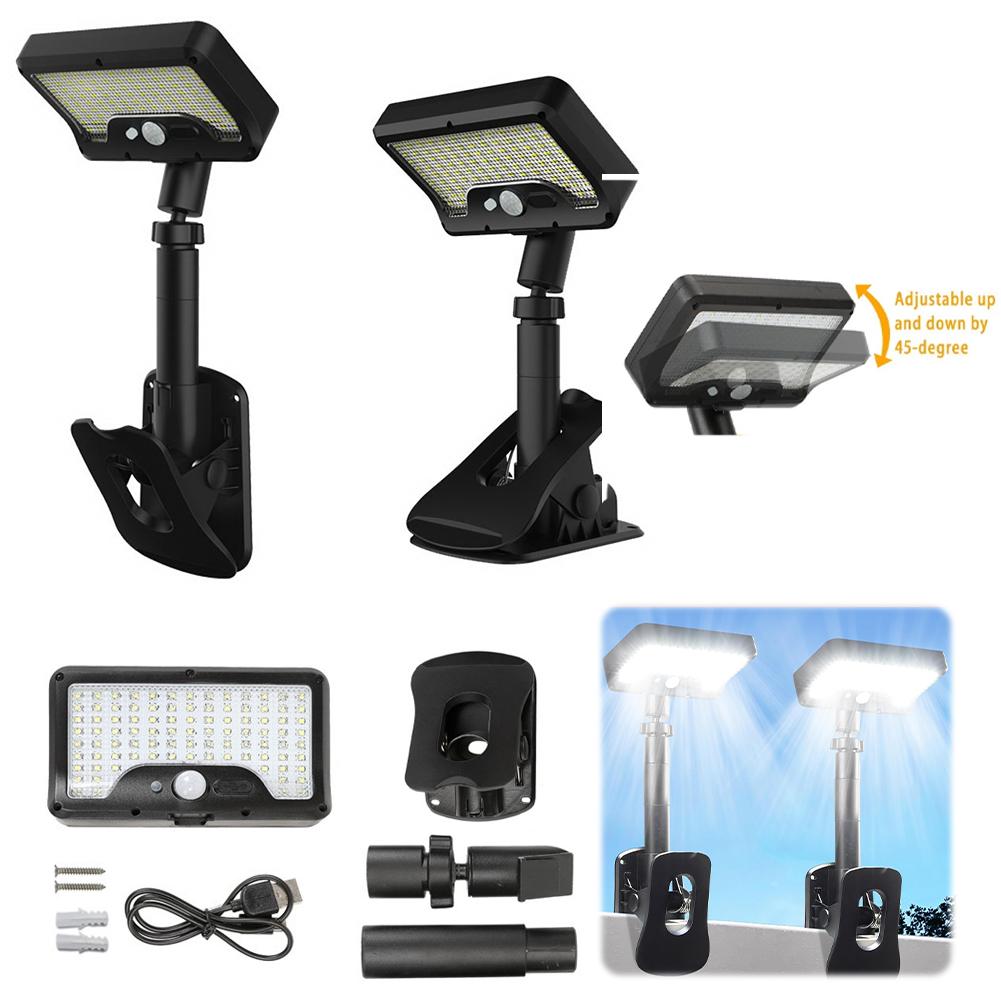 92 LED solar motion sensor light, waterproof solar floodlight for outdoor use, flexible octopus tripod, security clip-on fence lamp