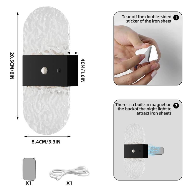 Magnetic LED wall light with human body sensor, bedside side light, rechargeable night light