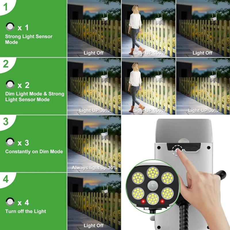 Solar street light LED clip-on solar security lamp, rechargeable, with motion sensor; outdoor waterproof garden lights for fence