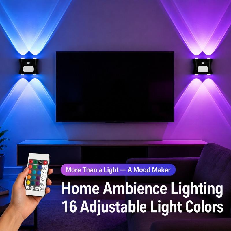 RGB Full Colour Human Sensor Ambient Wall Light No Drill Magnetic Installation Three Colour Temperature Remote Controlled Rechargeable Model Bedroom Hallway Corridor Decoration