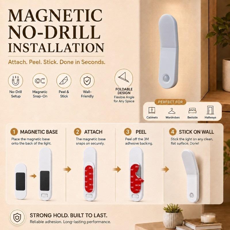 Type-C Charging Magnetic Sensing Human Body Induction Lamp No-drill Installation Three-speed Sliding Switch Home Light Warm Yellow Light Source Suitable Bedroom Corridor  Lights
