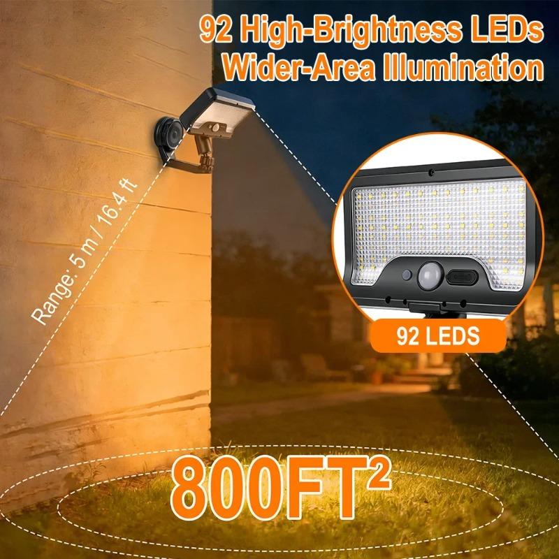 Dual-use solar motion sensor light, clip design, 92 LEDs, 360° foldable, camping light, wall-mounted, waterproof