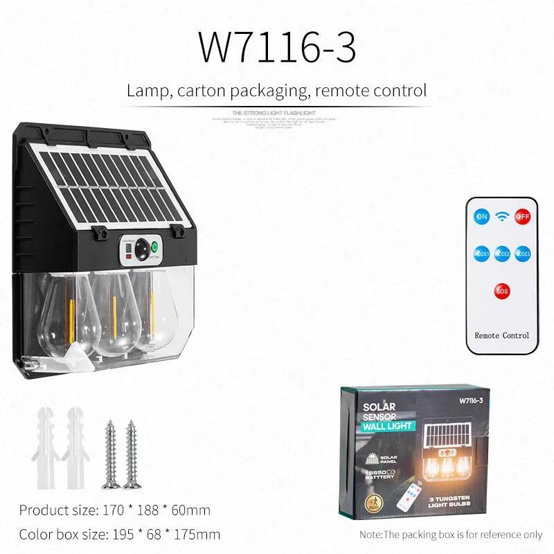 Outdoor Solar Wall Lamp, Three Modes, Tungsten Filament Lamp, IP65 Waterproof, Inductive Lighting, Household Light, Garden Wall Light