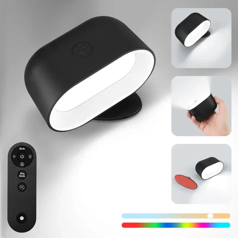Wireless Magnetic LED Wall Light with Remote Control, Rechargeable, 360° Rotatable RGB Night Light