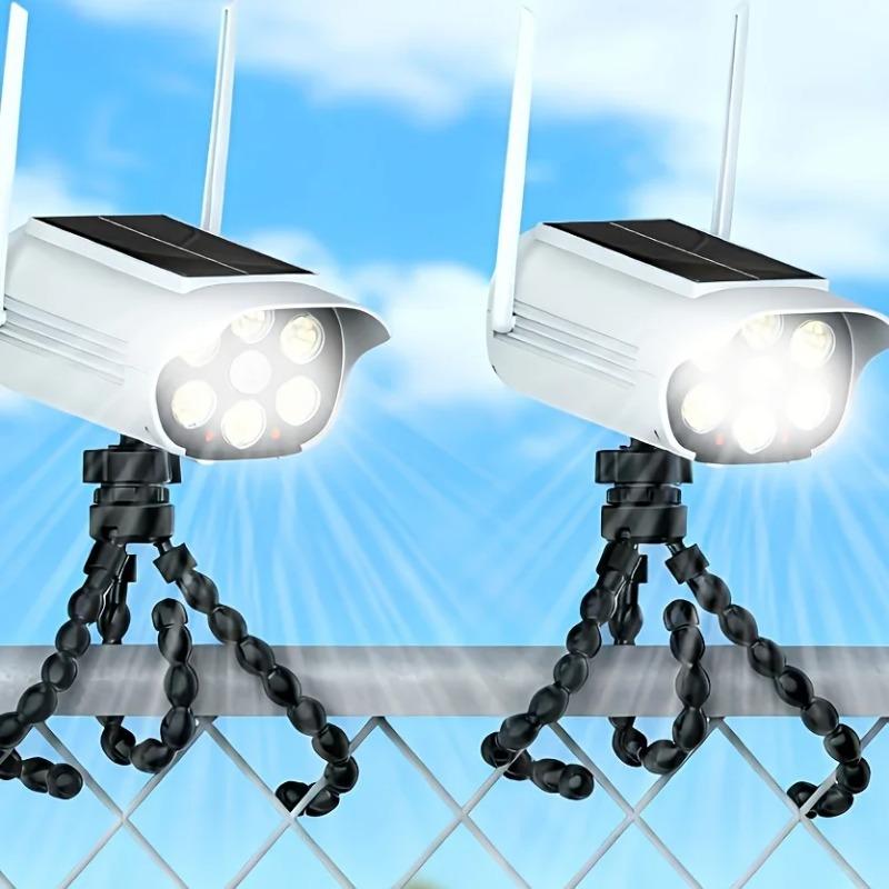 Outdoor solar motion sensor lights, 66 LEDs, garden wall/fence sensing lamp, dummy decoy fake security camera for porch, garden, patio