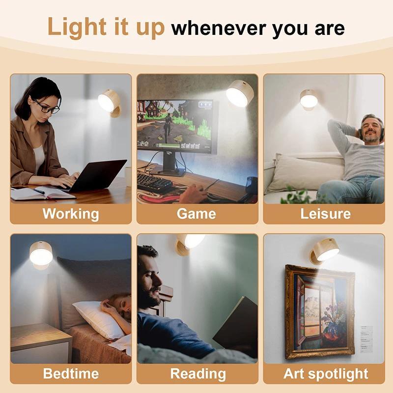 LED Wall Lamp Magnetic Rotatable Multi-functional USB Rechargeable Dimmable Night Lights for Home Bedroom