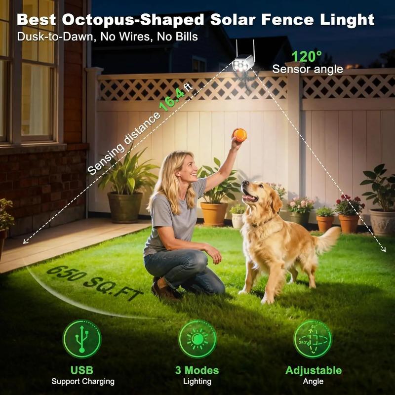 Solar street light LED clip-on solar security lamp, rechargeable, with motion sensor; outdoor waterproof garden lights for fence