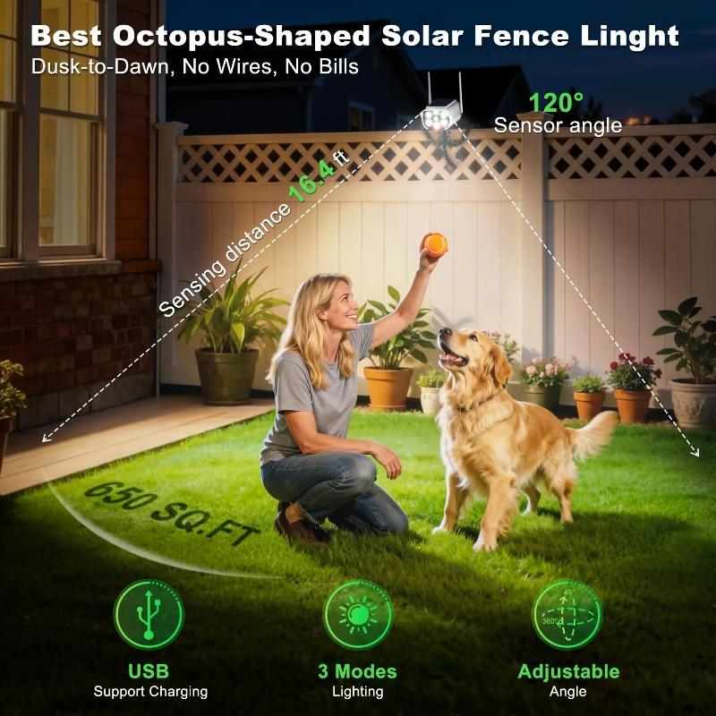 Outdoor solar motion sensor lights, 66 LEDs, garden wall/fence sensing lamp, dummy decoy fake security camera for porch, garden, patio