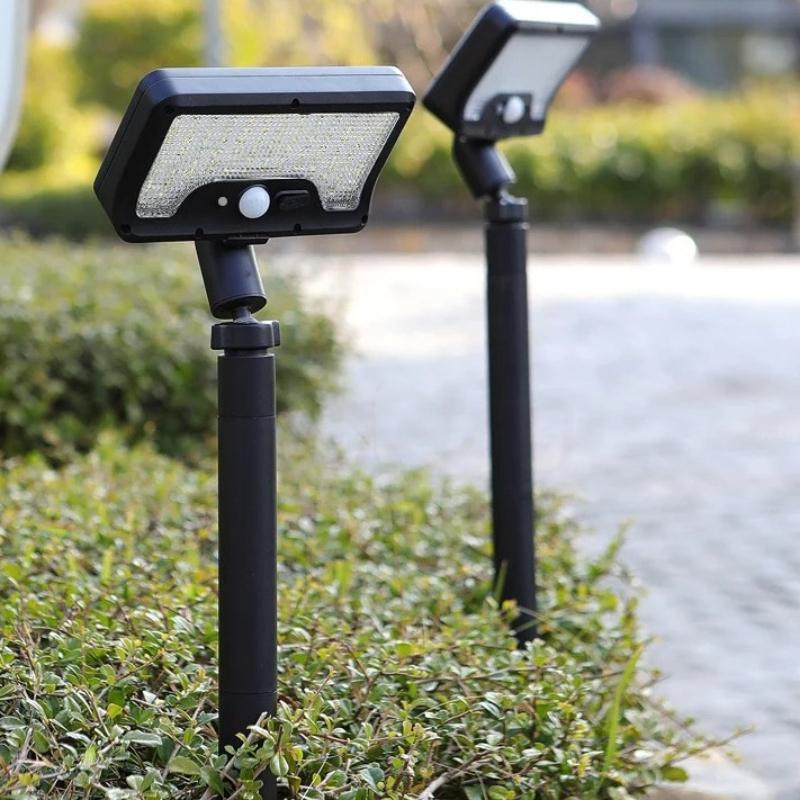 Solar motion sensor garden light, 5–6 m detection range, 360° rotatable lamp, 4 lighting modes, weatherproof lighting, for outdoor use