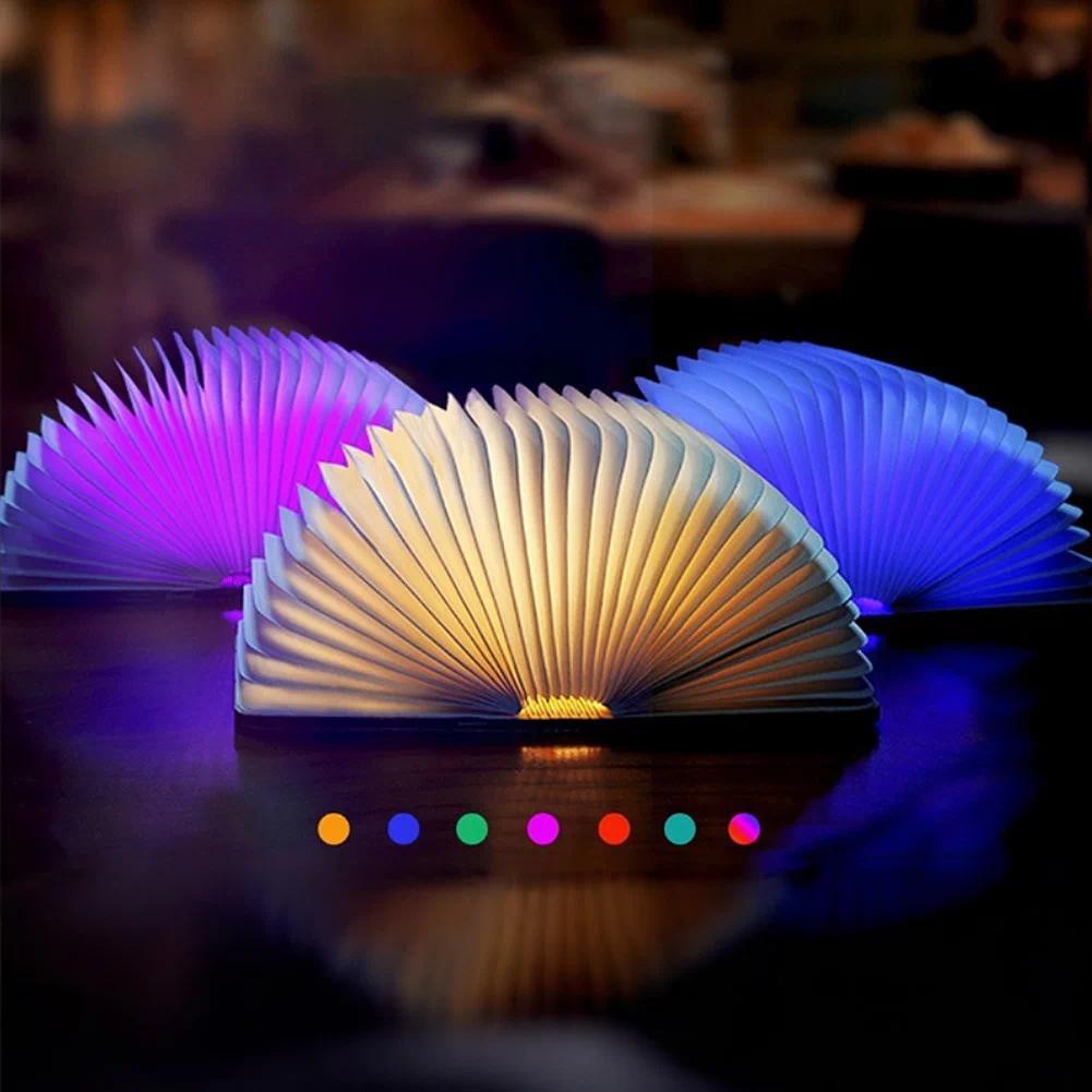 LED foldable book light, creative wooden luminous book for children, birthday/holiday/Christmas gift, rechargeable night lamp