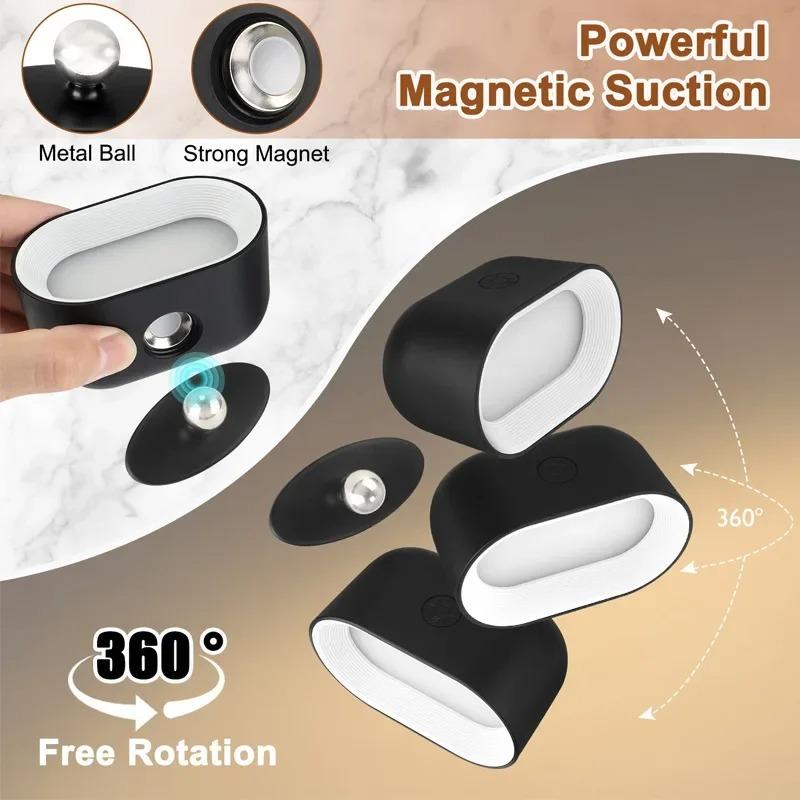 Wireless Magnetic LED Wall Light with Remote Control, Rechargeable, 360° Rotatable RGB Night Light