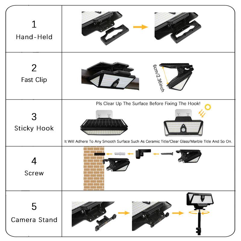 208 LEDs New Solar Clip Lights Outdoor Courtyard Super Bright Motion Sensor Lighting Garden Terrace Wall Lamps for Camping