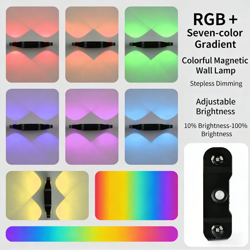 LED wall light with automatic detection, magnetic RGB stair light, rechargeable cabinet light