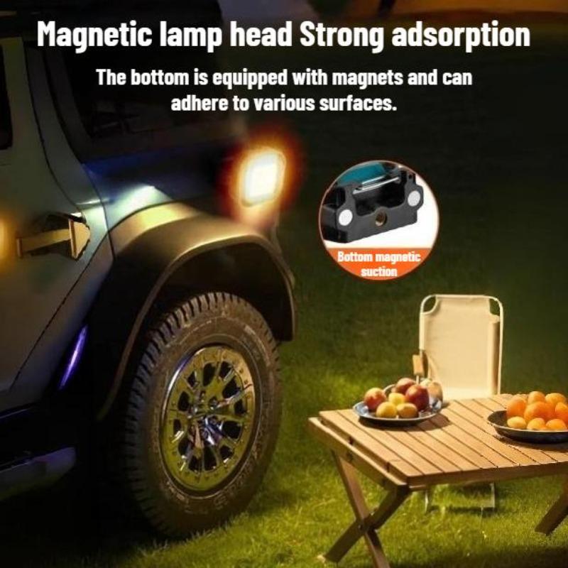 COB Magnetic Work Light, USB Rechargeable LED Camping Light – 8 Color Modes, 360° Rotation, Foldable & Portable