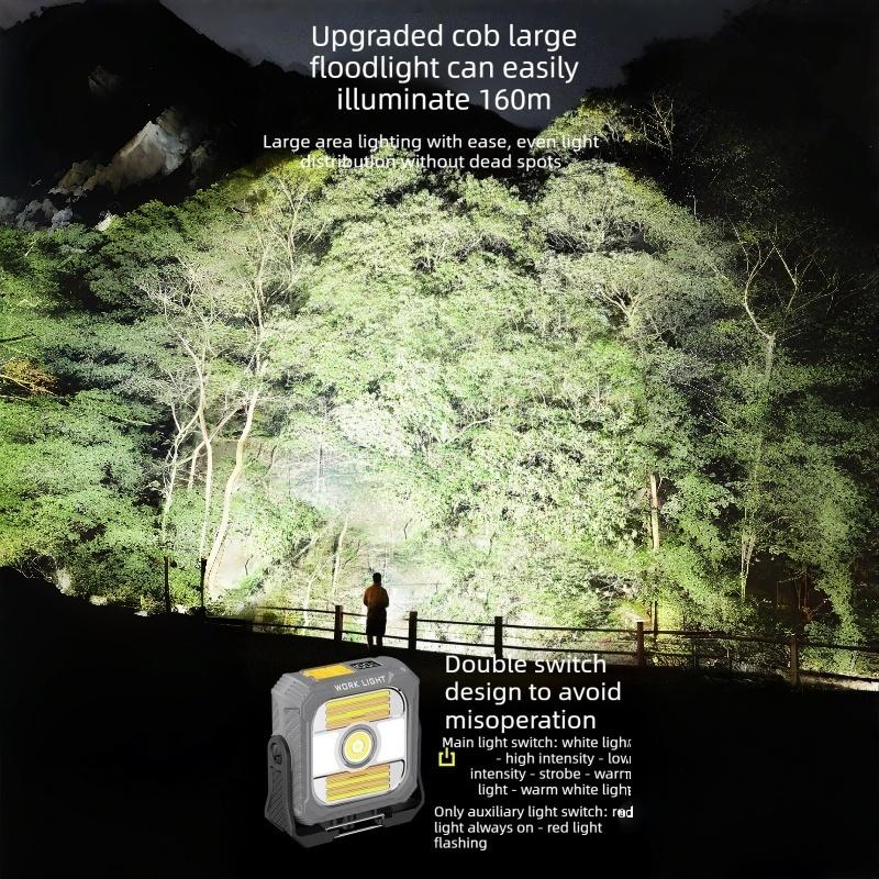 Solar outdoor camping light with ultra-long battery life, multifunctional COB work light, hook, magnetic flashlight