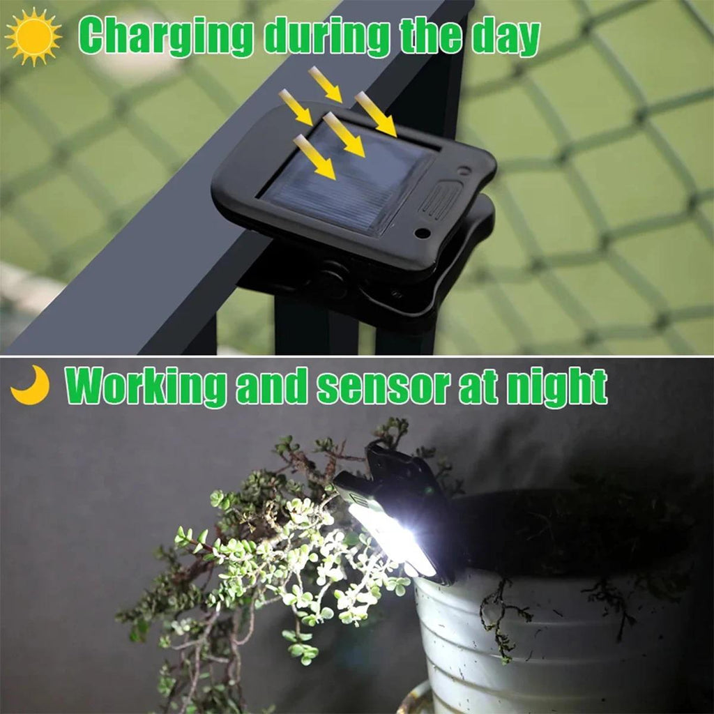 Solar clip LED light for outdoor gardens with sensor clip light, portable rechargeable waterproof camping courtyard light