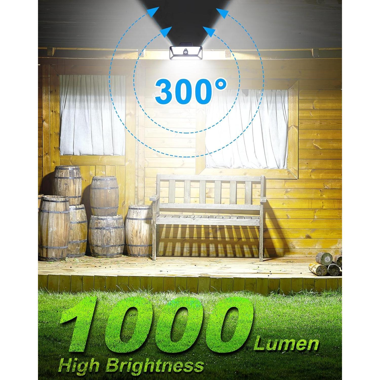 Outdoor Solar Clip Lamp, 208 LEDs, 1000 lm, with motion sensor — bright waterproof solar security light for garden fence yard lighting