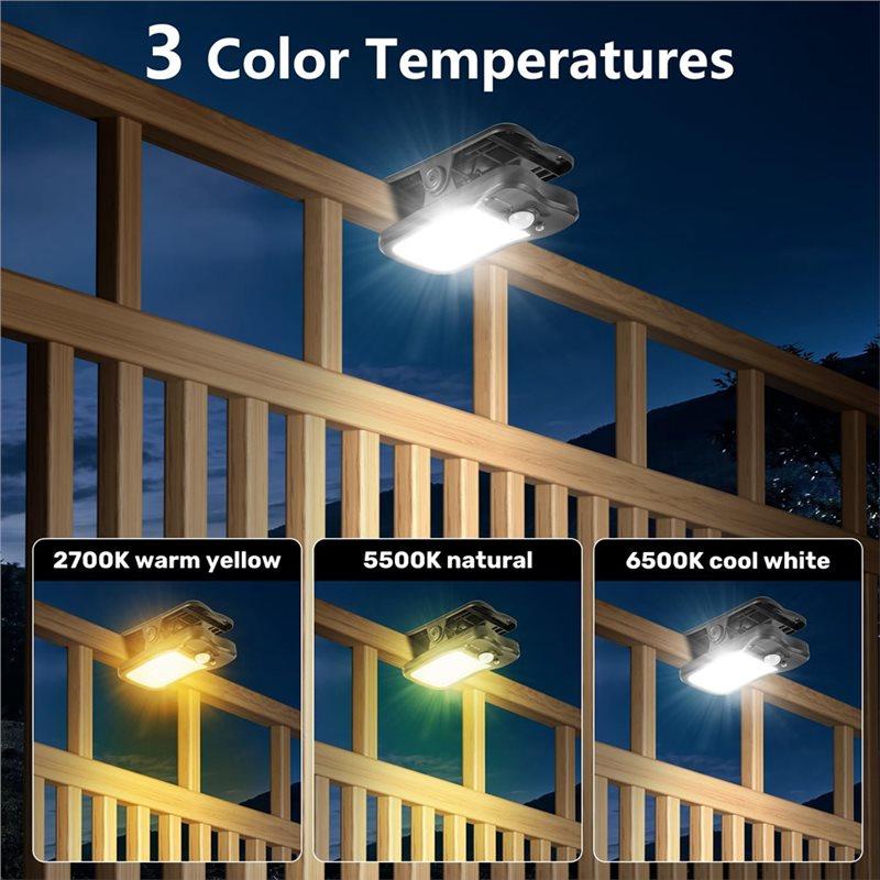 Clip-on solar motion lights — outdoor flood security light for fences, railings, and camping