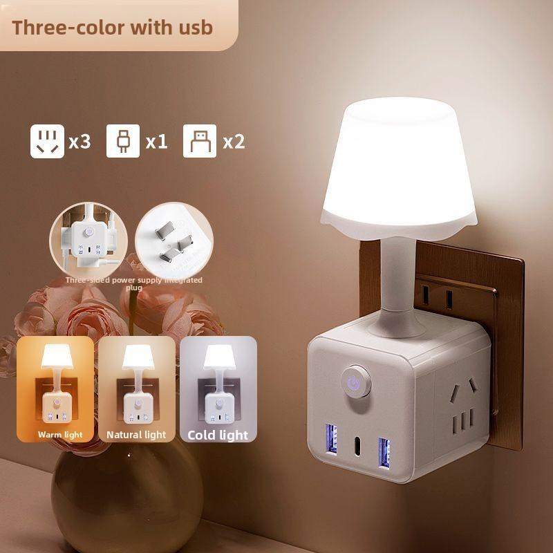Small night light with smart voice control; table lamp socket; bedside lamp; bedroom lamp with voice control; table lamp with voice control; USB connector