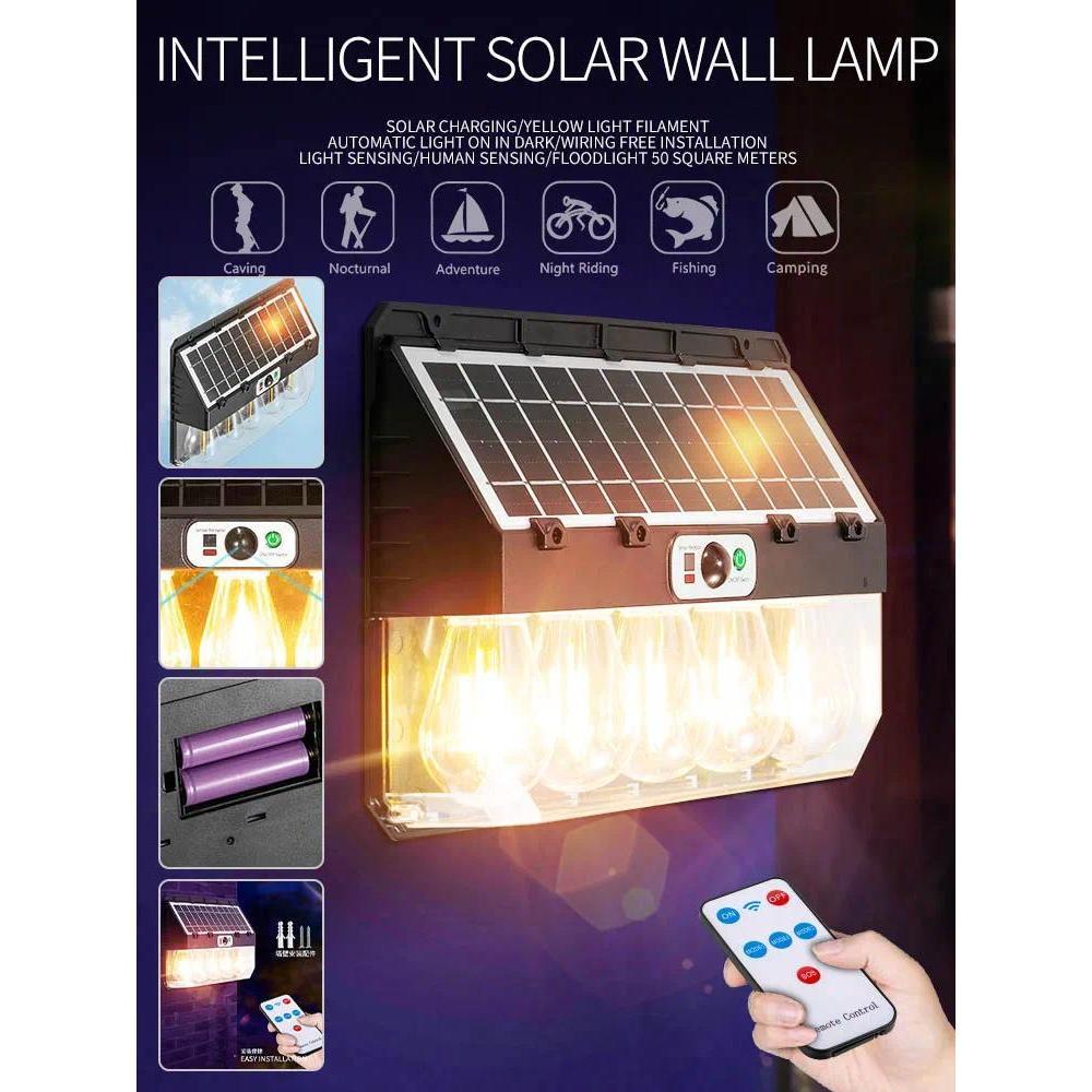 Outdoor Solar Wall Lamp, Three Modes, Tungsten Filament Lamp, IP65 Waterproof, Inductive Lighting, Household Light, Garden Wall Light