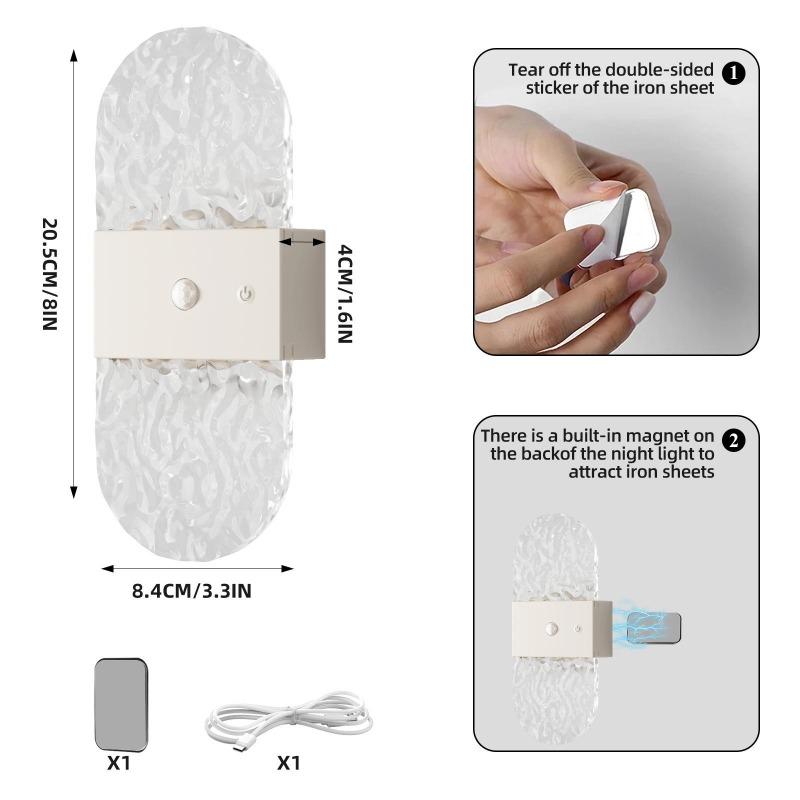 Magnetic LED Wall Light with Human Body Sensor Bedside Side Light Rechargeable Night Light Stair Decorative Light