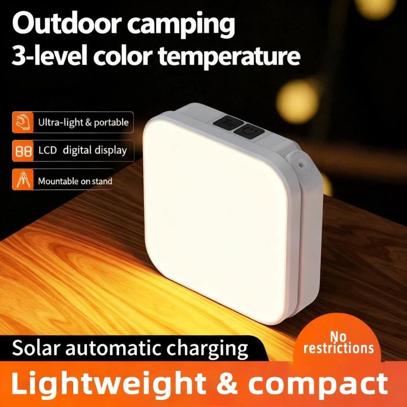 Solar outdoor camping light, handheld LED light with USB charging and LCD battery display—ideal for nighttime lighting, hiking, and camping