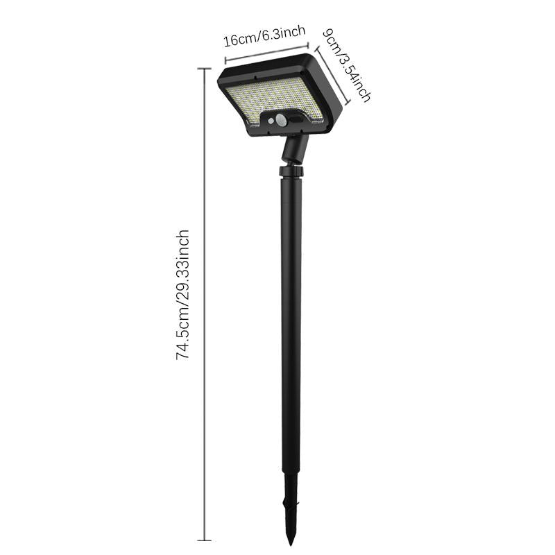 Solar motion sensor garden light, 5–6 m detection range, 360° rotatable lamp, 4 lighting modes, weatherproof lighting, for outdoor use