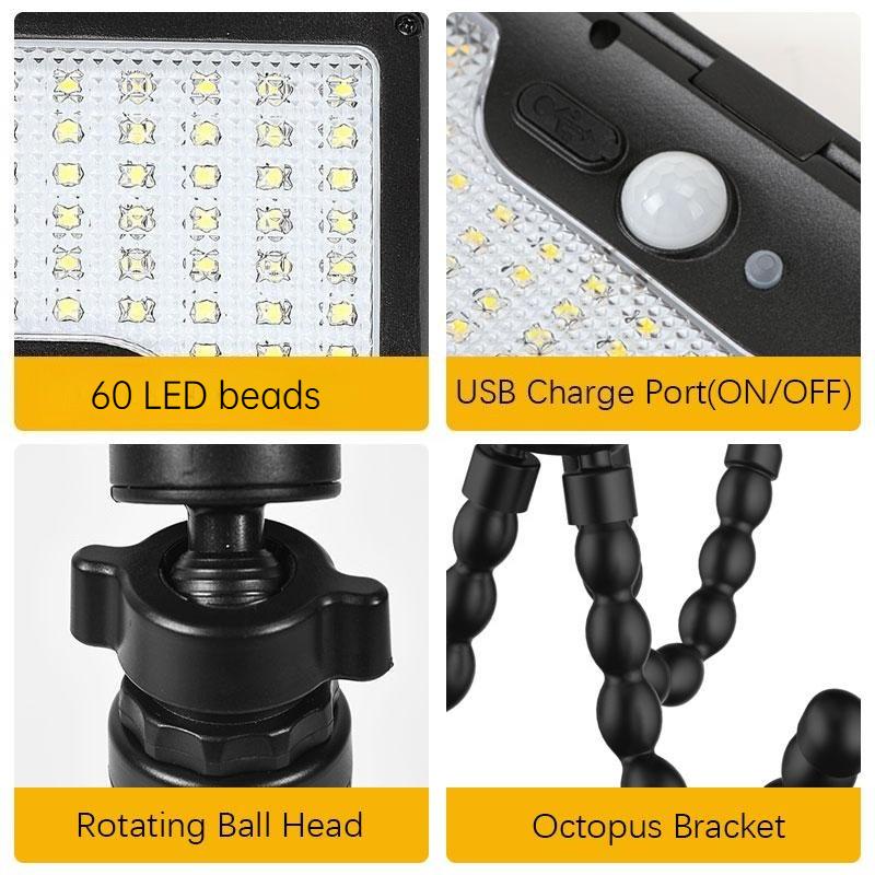 Solar sensor light, adjustable 360° head, yard/outdoor light, 1200 mAh battery, solar octopus light