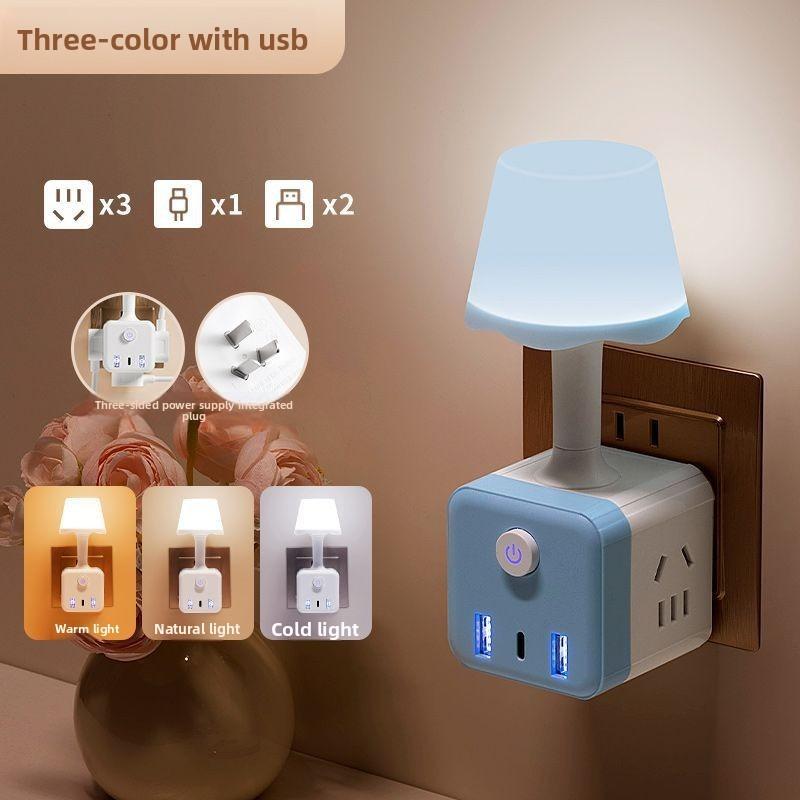 Small night light with smart voice control; table lamp socket; bedside lamp; bedroom lamp with voice control; table lamp with voice control; USB connector