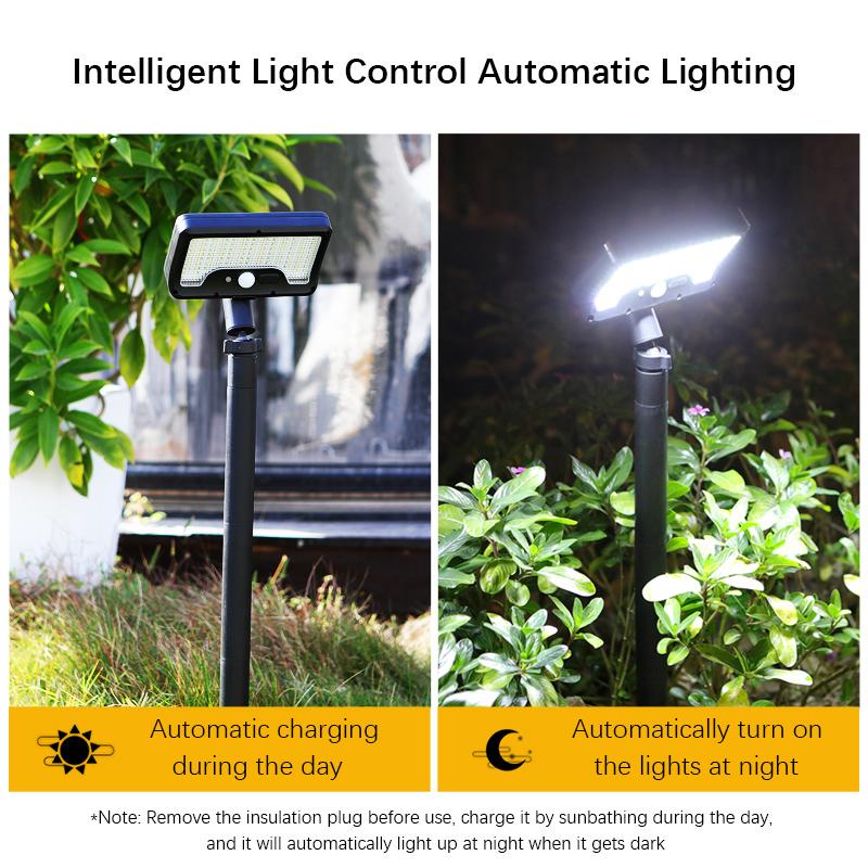 Solar motion sensor garden light, 5–6 m detection range, 360° rotatable lamp, 4 lighting modes, weatherproof lighting, for outdoor use