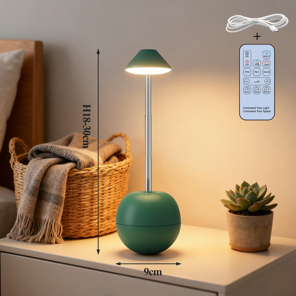 Creative rechargeable desk lamp in tumbler design with remote control, 7 colors, dimmable adjustable brightness for bedroom home