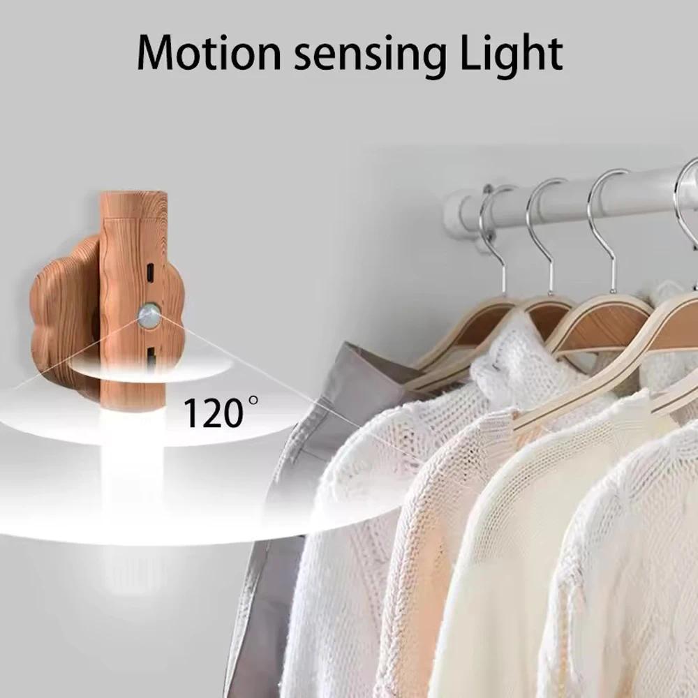 Rechargeable LED Imitation Wood Grain Night Light Handheld Magnetic Design Suitable for Wardrobe Bedroom Corridor